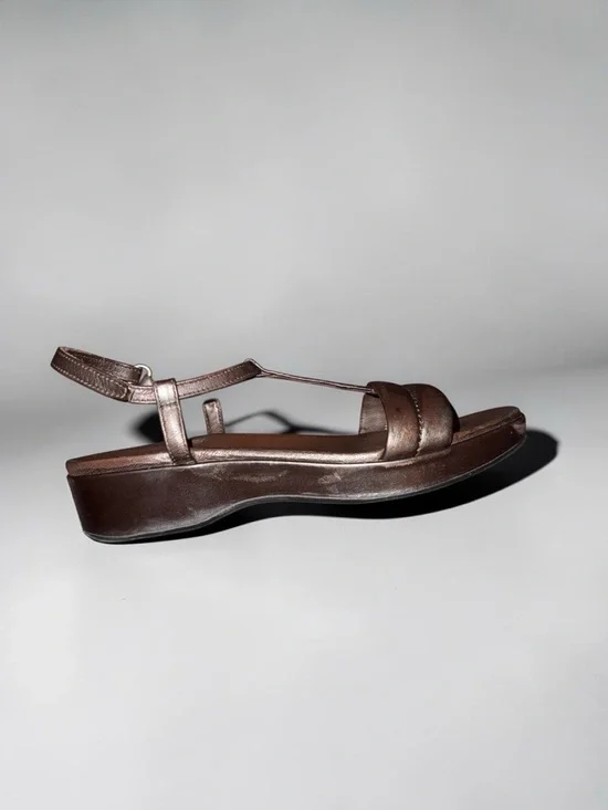 Vintage Prada Sport Linea Rossa Brown Leather T-Strap Wedge Sandals 90s - Picture 3 of 6